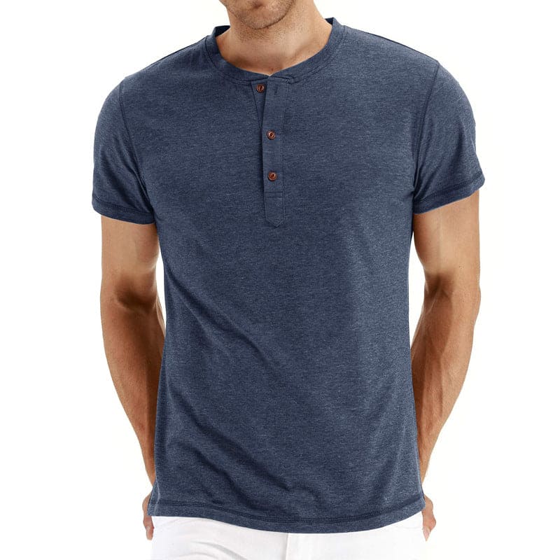 Henley T-shirt Mjuk Blandning Korta Ärmar Regular Fit 0