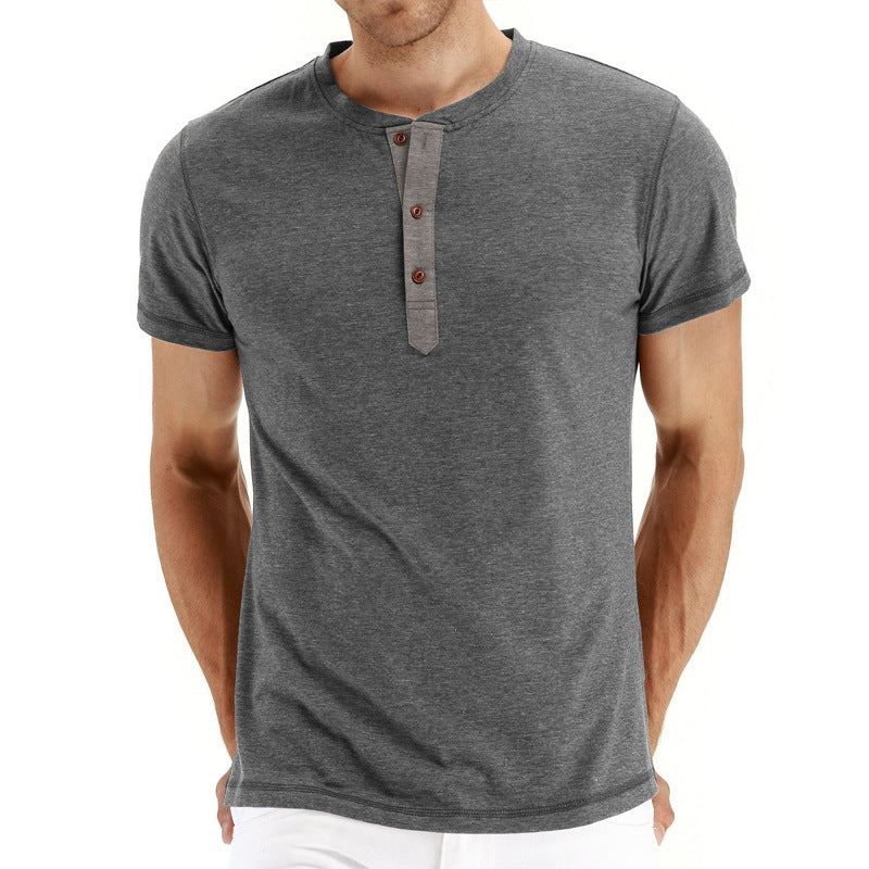Henley T-shirt Mjuk Blandning Korta Ärmar Regular Fit 11